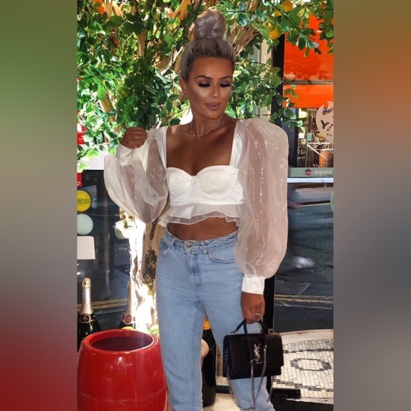 ASOS White Long Sleeve sweetheart crop top - Picture 2 of 4